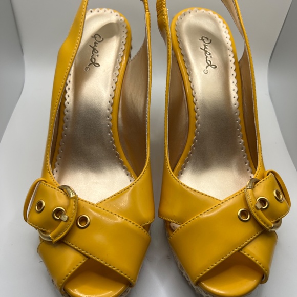 Qupid Yellow Peep Toe Slingback Espadrille - Picture 5 of 7